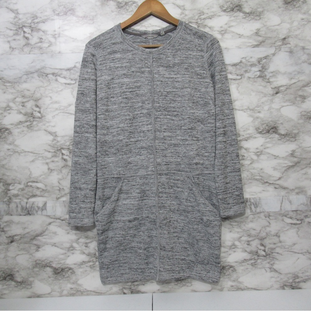 Athleta Heathered Gray Destiny Long Sleeve Shift Dress With Pockets Size Small